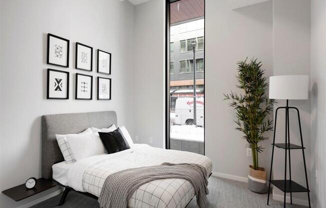 white bedroom in apartment