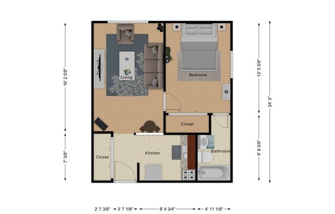 1 bed, 1 bath, 505 sqft, $765, Unit 1855-1E