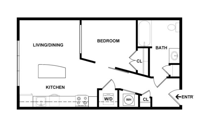 Studio, 1 bath, 583 sqft, $1,239