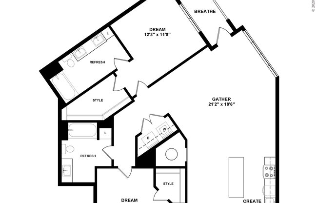 1 bed, 2 baths, 1,237 sqft, $3,030