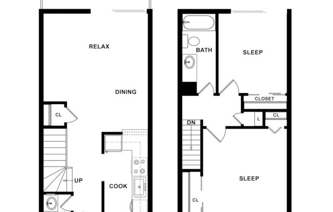The Modern Apartments - Two Bedroom - 2 bed - 1.5 bath - 950 sf