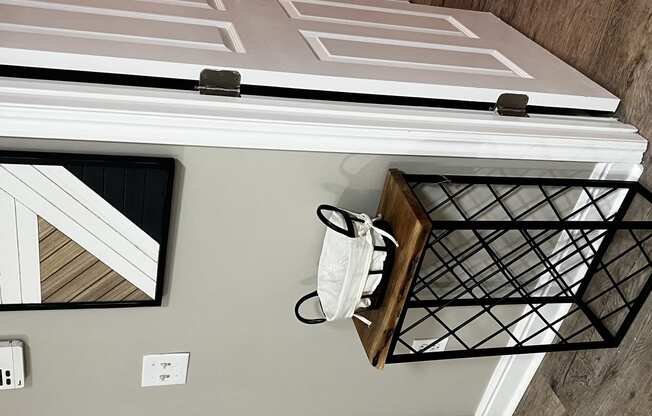 an overhead view of a laundry room with a sink and a drawer