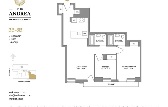 2 beds, 2 baths, $10,010, Unit 3B