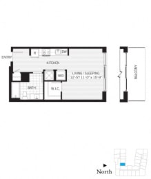 Studio, 1 bath, 483 sqft, $1,874