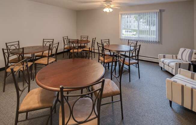 Community room with tables and chairs