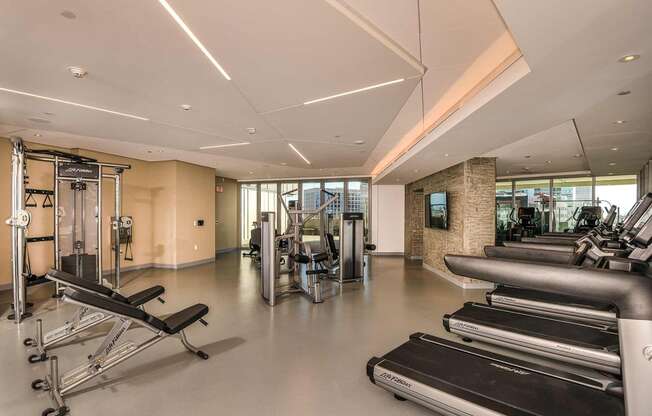 modern fitness center at K1 Apartments, San Diego, CA