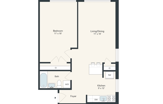 1 bed, 1 bath, 742 sqft, $1,586