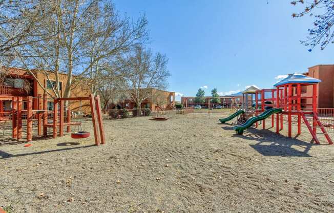 a playground with swings and slides