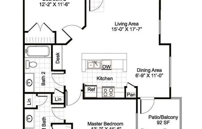 2 beds, 2 baths, 954 sqft, $1,235