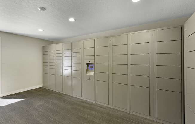 Wall of Package Lockers at Campo Basso Apartment Homes, Lynnwood, 98087
