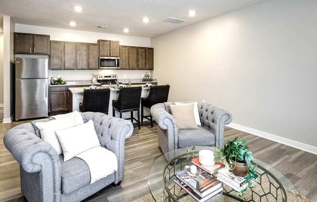 Luxury studio, one, and two bedroom apartment homes featuring granite countertops, stainless steel appliances, and fireplaces at East Lake Flats in Lincoln, NE