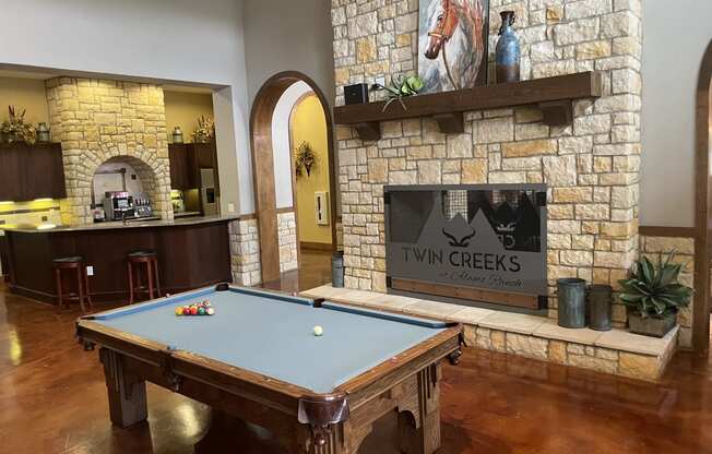 pool table in the clubhouse at twin creek apartments in durham, nc