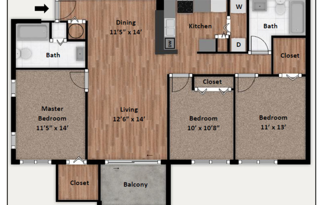 3 beds, 2 baths, 1,250 sqft, $2,570, Unit 15-208