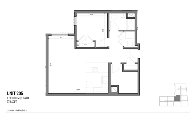 1 bed, 1 bath, 819 sqft, $3,300, Unit 205