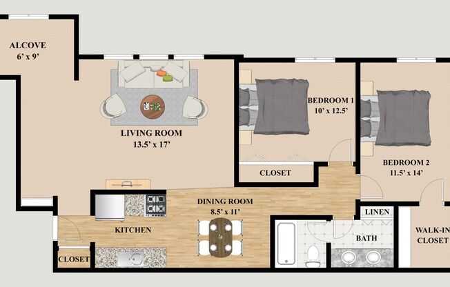 2 beds, 1 bath, 1,100 sqft, $1,460, Unit 585301