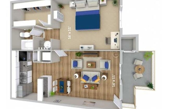 1 bed, 1 bath, 537 sqft, $1,035, Unit A-119