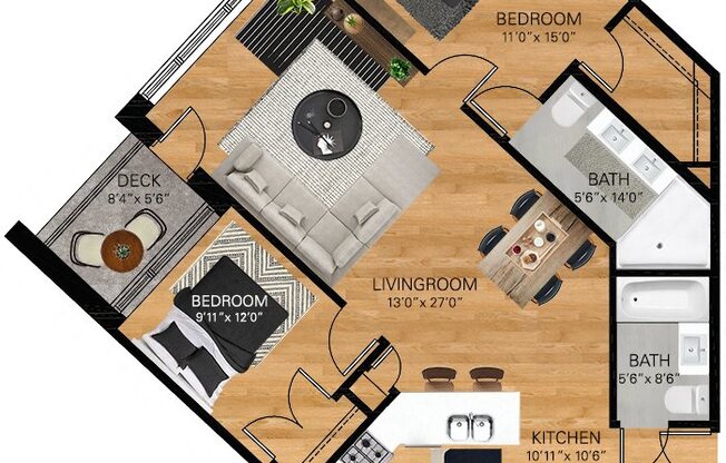 1650 Adams Two Bedroom Floor Plan 06 Tier