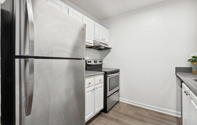 Model kitchen with stainless-steel appliances