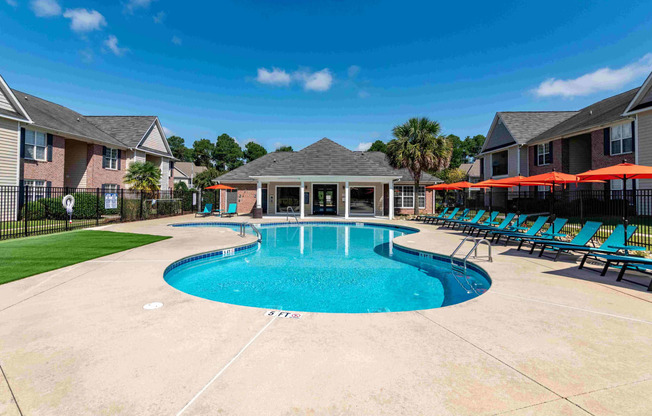 our apartments have a resort style pool with lounge chairs