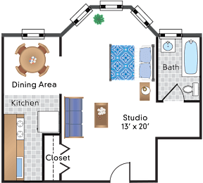 Studio, 1 bath, 542 sqft, $1,899