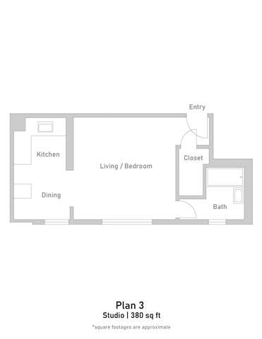 Studio, 1 bath, 381 sqft, $1,695