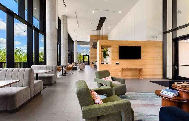 Resident Social Space Featuring Sectional Seating and Media Setup