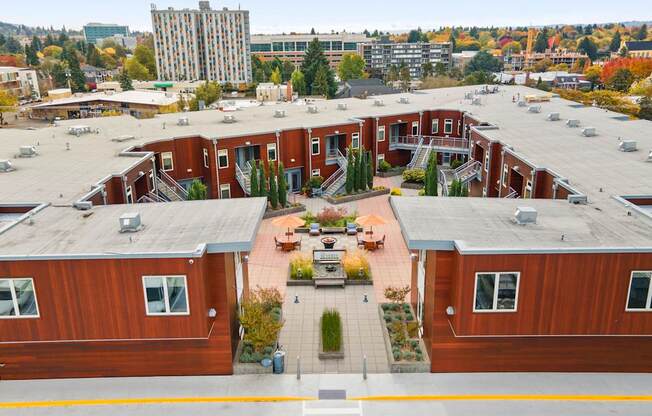 A large building complex with a courtyard in the middle.