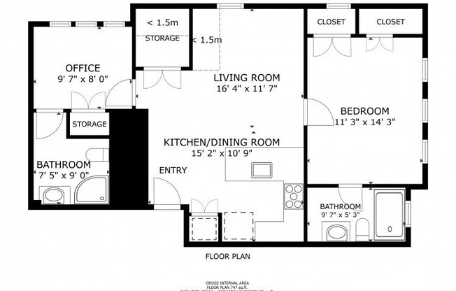 1 bed, 2 baths, 776 sqft, $2,750, Unit 2