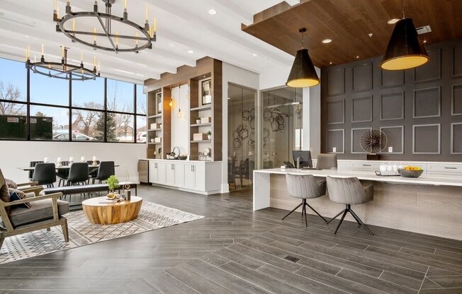 Community lounge space and front desk area