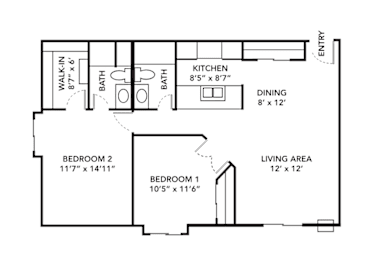 2 beds, 2 baths, 924 sqft, $1,199