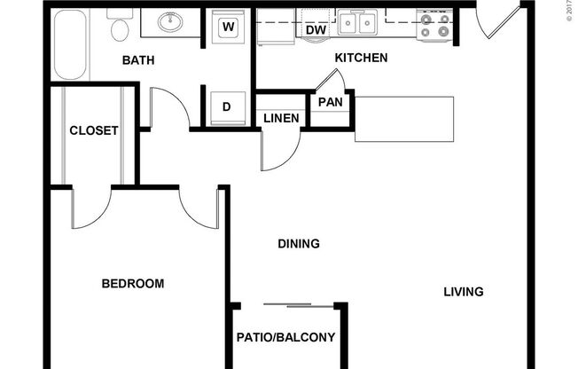 1 bed, 1 bath, 734 sqft, $780