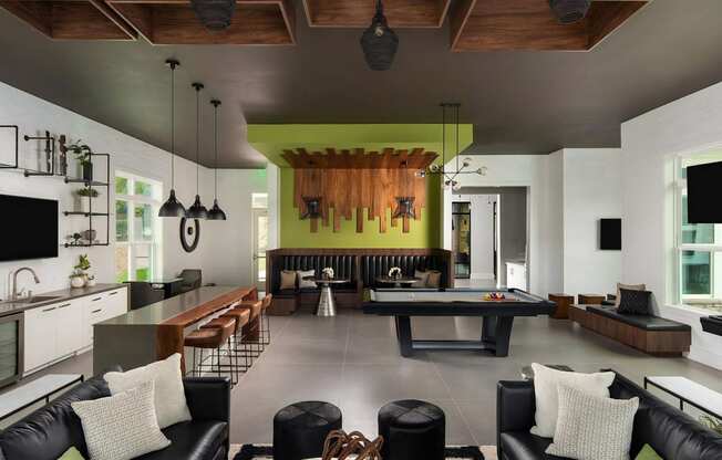 Lounge with Seating and Pool Table
