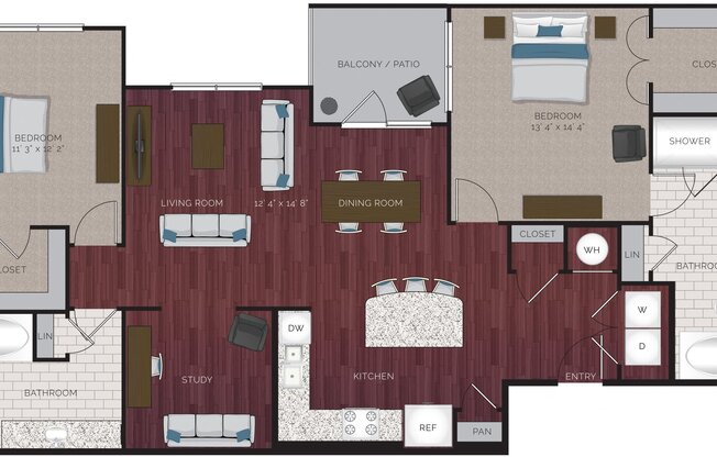 2 beds, 2 baths, 1,435 sqft, $1,789