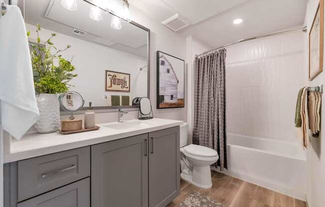 a bathroom with a shower and a sink and a toilet at Weylyn Luxury Apartments, Arizona