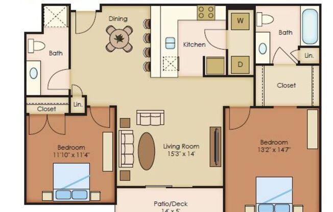 2 beds, 2 baths, 1,047 sqft, $1,350