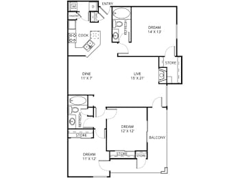 3 beds, 2 baths, 1,351 sqft, $2,059