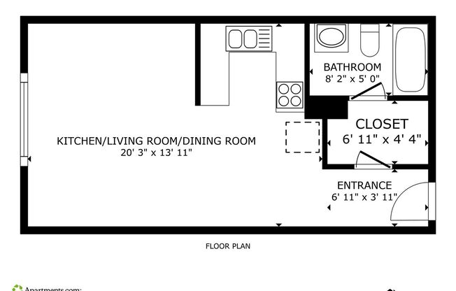 Studio, 1 bath, 378 sqft, $749, Unit 212