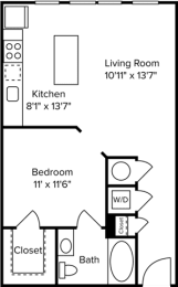 1 bed, 1 bath, 643 sqft, $1,636