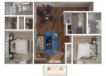 2 beds, 2 baths, 870 sqft, $1,950