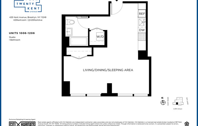 Studio, 1 bath, $4,200, Unit 1106N
