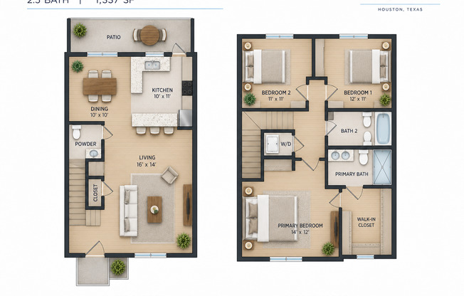 2 beds, 2.5 baths, 1,337 sqft, $1,317, Unit 1203