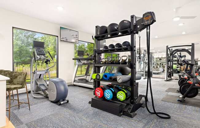 the preserve at ballantyne commons fitness room with weights and cardio equipment