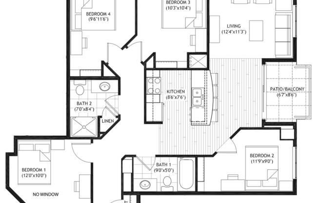4 beds, 2 baths, 1,172 sqft, $5,275, Unit 510