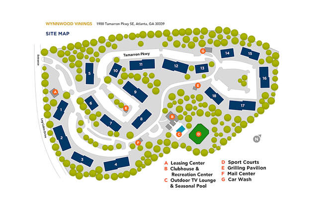 A site map of Wynnwood Vinings community