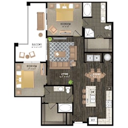 2 beds, 2 baths, 1,243 sqft, $2,525