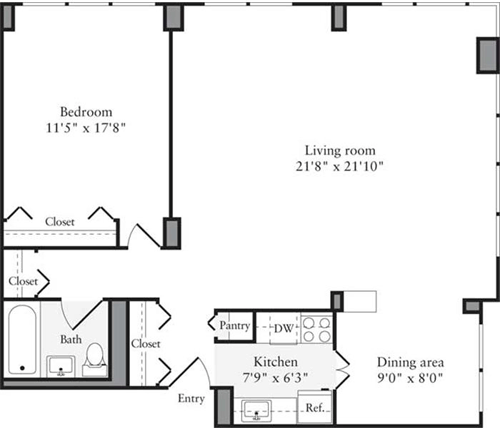 1 bed, 1 bath, 937 sqft, $5,527, Unit 11H