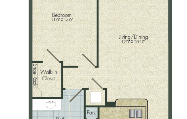 1 bed, 1 bath, 744 sqft, $1,313