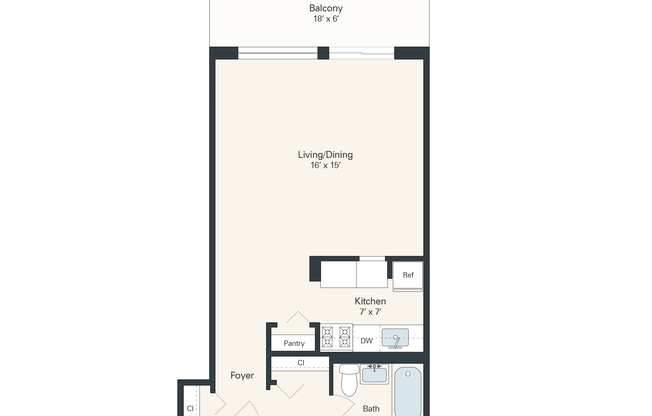 Studio, 1 bath, 483 sqft, $1,050