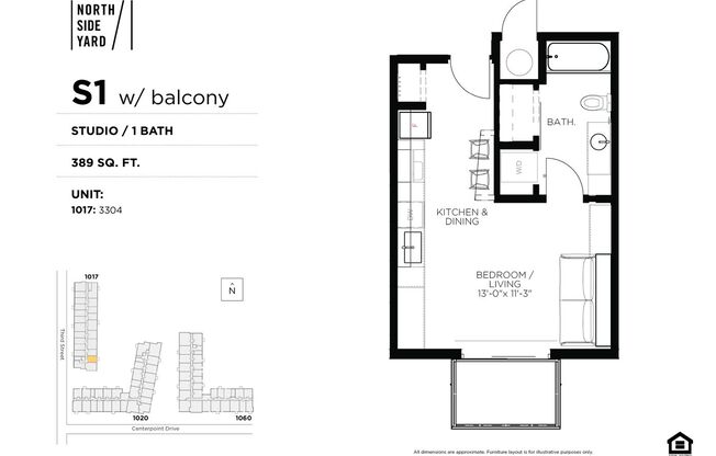 Studio, 1 bath, 389 sqft, $950, Unit 3304