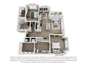 2 beds, 2 baths, 1,220 sqft, $1,629